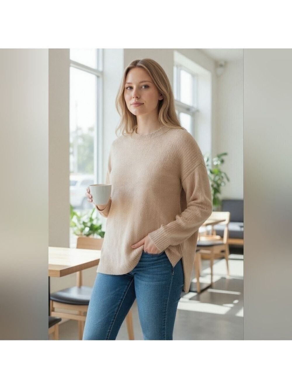 H & M tan fall super soft stretchy light sweater